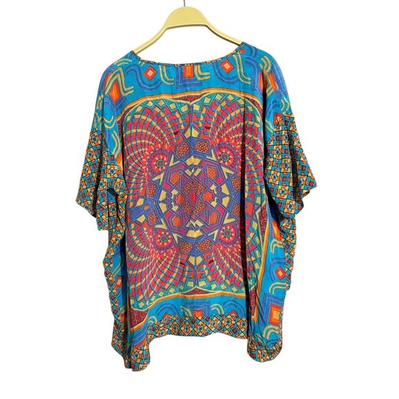 Tolani Blouse Silk Top Women Size S Boho Hippie Gypsy Vibrant Abstract Comfy Art - Picture 2 of 12